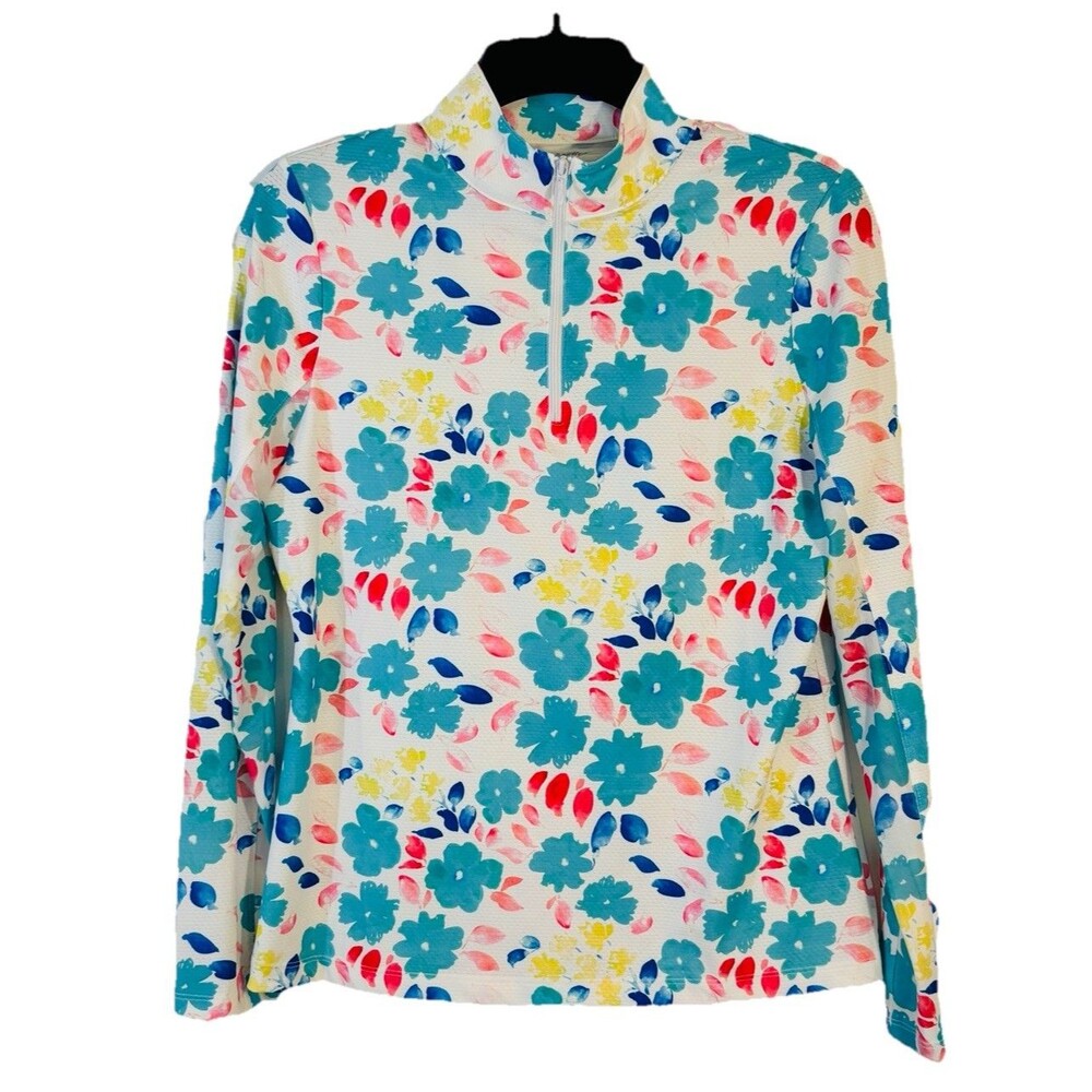 X by Gottex Women’s Size Small 1/4 Zip Long Mesh Sleeve Pullover Multi Color